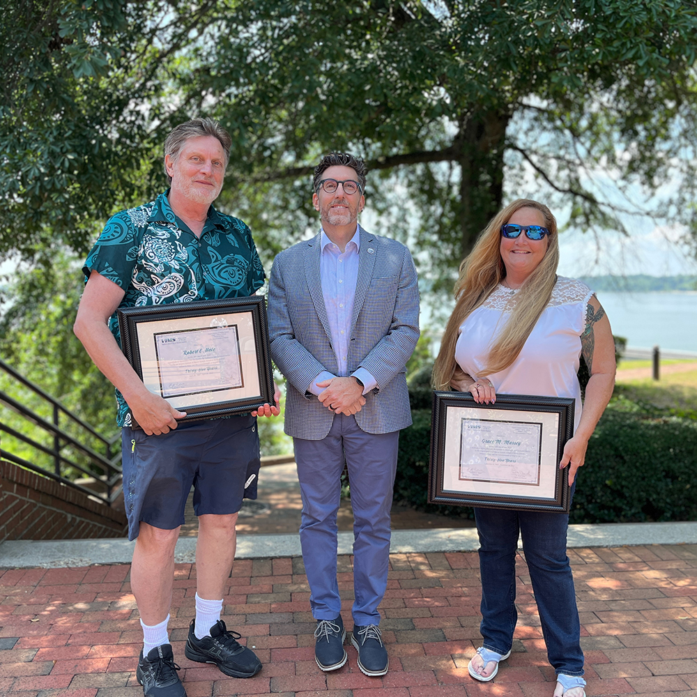 35-Year Service honorees: Rob Hale and Grace Massey with Dean & Director Derek Aday (not pictured: Joy Baber).