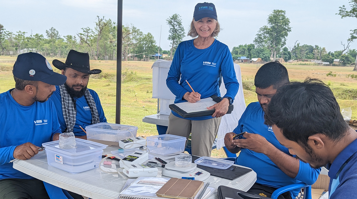 The Nepal Fish FACTS team is pictured working up fishes along the banks of the Karnali River, near Bardiya National Park, Nepal.