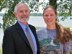 Jaime Blackburn (R) with VIMS Dean & Director John Wells during VIMS' 2010 Awards Ceremony. Blackburn earned the William J. Hargis Fellowship Award for her research and scholarship.