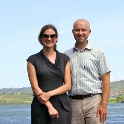 Sarah Glaser and Cullen Hendrix on the shores of Lake Victoria.