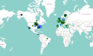 An interactive map of the terrestrial (green) and aquatic (blue) studies included in the analysis. The larger the circle, the greater the number of ecological functions measured. Click the map and circles for details on each site.