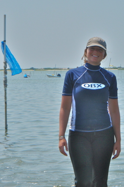 Warinner Fellowship recipient Annie Murphy near an Eastern Shore clam farm.